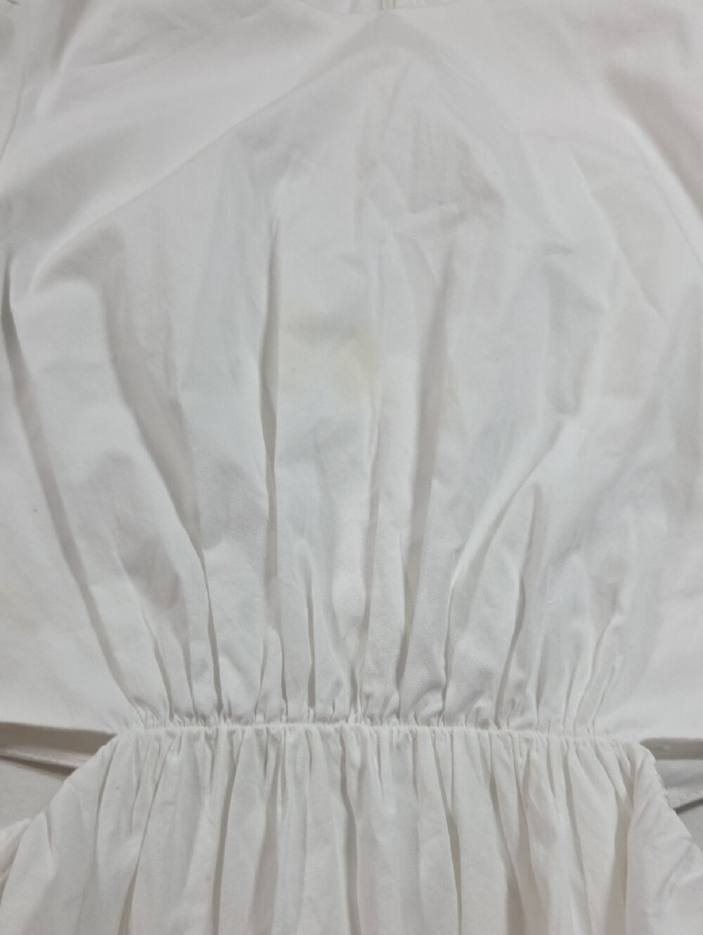 White Tiered Maxi Dress Puff Sleeves and Side Cutouts Pleated - Picture 5 of 7